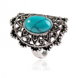 Retro exaggerated ethnic style inlaid turquoise ring ring european and american jewelry