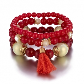 Bohemian handmade beaded sweet multi-layer bracelet women european and american fashion tassel elastic bracelet small jewelry wholesale