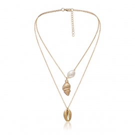 European and american cross-border jewelry baroque pearl temperament womens personality beach conch shell multilayer necklace