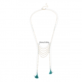 European and american cross-border fashion street shooting wild crystal necklace multi-layer copper bead chain cotton thread tassel pendant necklace