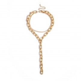 European and american cross-border jewelry, personalized long exaggerated geometric necklace, simple snake bone chain y-shaped tassel chain necklace