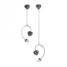 Heart-shaped pearl and diamond pendant asymmetrical earrings women european and american style fashion earrings