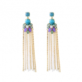Crystal flower rice beads tassel earrings exaggerated personality long banquet dress earrings