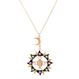 Enamel drip oil sun flower diamond pendant necklace female european and american style long sweater chain wild necklace