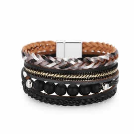 Explosive bangle bohemian style multilayer woven leather bracelet european and american beaded bracelet