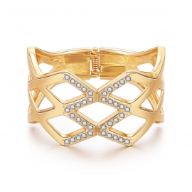 Wide side bracelet exaggerated hollow mesh diamond bracelet jewelry gold-plated spring bracelet women ladies light luxury jewelry