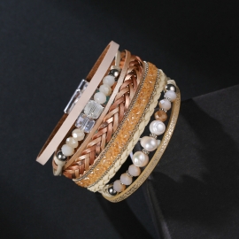 European and american hot-selling bohemian bracelets woven leather bracelets multi-layered wide-brim handmade pearl bracelets for women