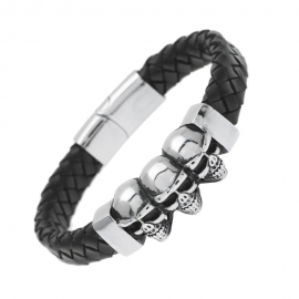 Rock gothic style sheepskin skull mens bracelet die-casting stainless steel skull bracelet hot selling jewelry wholesale