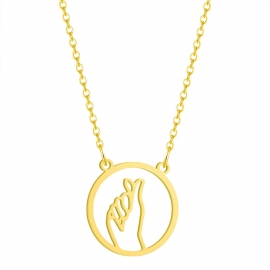 Cross-border hot-selling in japan and south korea fashionable and trendy hollow ring heart-shaped gesture pendant stainless steel necklace