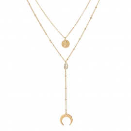 Korean version of cross-border jewelry simple style lady portrait embossed moon natural freshwater pearl pendant double necklace