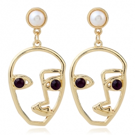 Creative fashion new wild exaggerated abstract face earrings diamond and pearl net red street photography jewelry