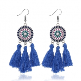 Bohemian retro long tassel earrings female alloy dripping oil geometric handmade ethnic style exaggerated ear jewelry