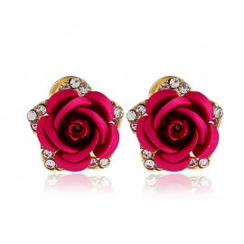 European and american earrings fashion new wild earrings rose tin flower inlaid with diamonds explosion earrings factory direct sales