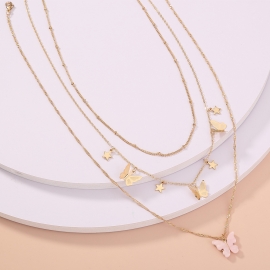 Simple temperament net red multi-layer butterfly three-layer necklace female korean metal star multi-layer necklace ins clavicle chain