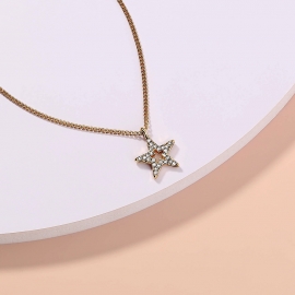 European and american cross-border fashion jewelry temperament wild five-pointed star diamond hollow pendant single-layer necklace clavicle chain