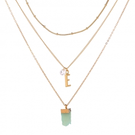 New product hot selling multi-layer chain stacking necklace european and american fashion trend letter e blue imitation natural stone accessories