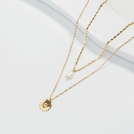 Fashion 26 letters pendant necklace women gold multi-layer necklace natural pearl women accessories factory direct sales