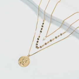 European and american hot-selling ladies multi-layer necklace natural freshwater pearl pendant card neck 18k gold coin pendant