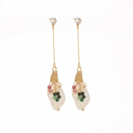 French design vintage exquisite and elegant niche baroque earrings long temperament natural stone earrings