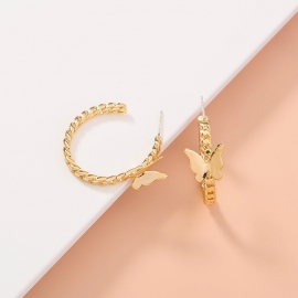 New european and american cross-border jewelry fashion personality geometric c-shaped earrings punk metal wind butterfly earrings