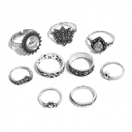 European and american new joint ring wish hot sale retro exaggerated gemstone water drop starfish combination 9 piece set ring