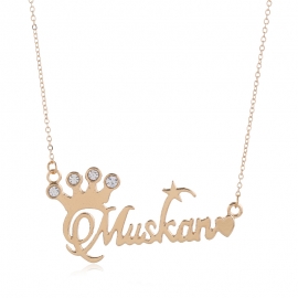 Fashion personality trend simple crown letter inlaid rhinestone pendant necklace european and american creative temperament wild necklace
