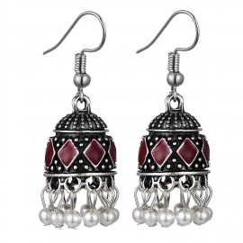 New pearl alloy drop oil earrings bohemian personality bell tassel earrings
