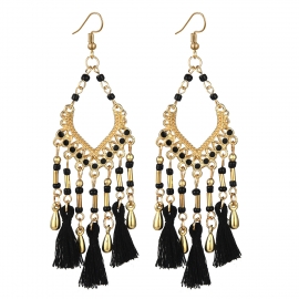 Cross-border new earrings bohemian hollow dripping rice beads long earrings female fan-shaped ethnic style tassel earrings