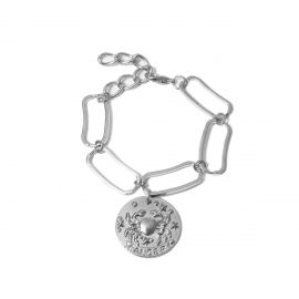 European and american cross-border jewelry personality square exaggerated hand ornaments women simple crab embossed round letter pendant bracelet