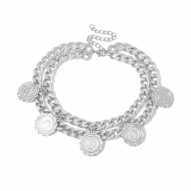 European and american cross-border jewelry retro geometric thick chain multi-layer necklace female personality embossed portrait pendant tassel necklace