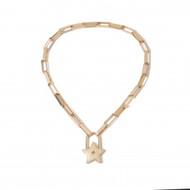 European and american cross-border jewelry, geometric retro temperament all-match item, personalized creative five-pointed star lock-shaped simple necklace