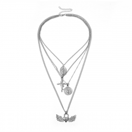 European and american cross-border jewelry, personalized fashion stacking item, retro mixed multi-layer heart-shaped geometric embossed necklace