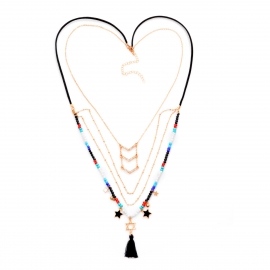 European and american cross-border jewelry, retro ethnic style handmade necklace, multi-element tassel pendant, flashing diamond necklace