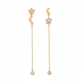 Asymmetrical zircon star and moon earrings temperament japanese and korean fashion trendy long earrings super fairy