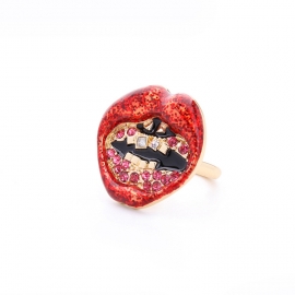 European and american fashion jewelry wholesale punk style ladies exaggerated red lips alloy drip glaze ring