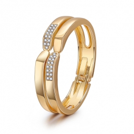 Simple word double layer symmetrical bracelet ladies light luxury diamond-studded smooth bracelet european and american new open bracelet