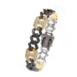 Hot-selling hip-hop bracelets in europe and america, exaggerated color matching 17mm geometric shape diamond bar-shaped cuban chain bracelet jewelry