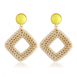 European and american style exaggerated handmade retro rattan geometric earrings ethnic style summer beach earrings women