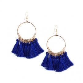 Amazon hot sale long fan-shaped tassel earrings bohemian ethnic hand-woven exaggerated large earrings
