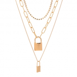 European and american foreign trade jewelry retro chain multi-layer golden lock pendant necklace female rhinestone claw chain fashion street beat necklace