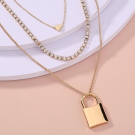 European and american hot style street style necklace fashion exaggerated personality lock pendant multi-layer diamond necklace wholesale