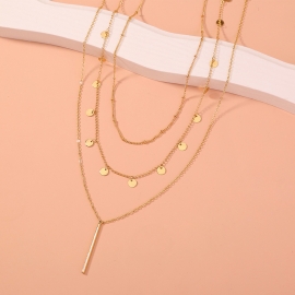 European and american foreign trade new products hot sale simple small round piece fringed long strip pendant fashion stacked multi-layer necklace women