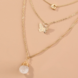 Transparent water drop natural stone pendant simple temperament versatile necklace net red butterfly multilayer creative stacking necklace