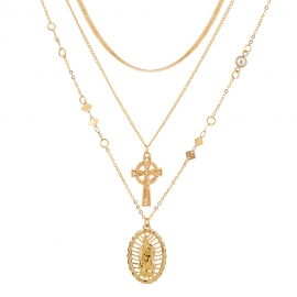 European and american retro religious belief cross saint medal pendant necklace multi-element mix design multi-layer necklace