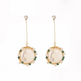 New style elegant retro baroque style ladies earrings long simple pure white oblate pearl earrings earrings women