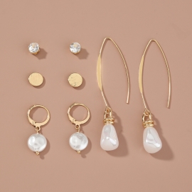 The new explosive simple and versatile earring set diamond pearl earrings drop earrings multi-style earrings combination