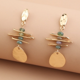 European and american hot-selling retro metal texture earrings creative wild natural stone geometric earrings direct sales