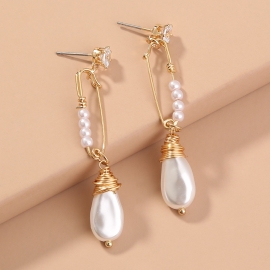 New french retro irregular pearl long pendant earrings female personality temperament pin net red thin earrings