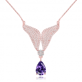 Wing pendant multicolor drop-shaped zircon necklace copper with gold electroplated finished necklace and zircon pendant