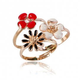 European and american jewelry set adjustable alloy drip ring three-piece small fresh flower ring